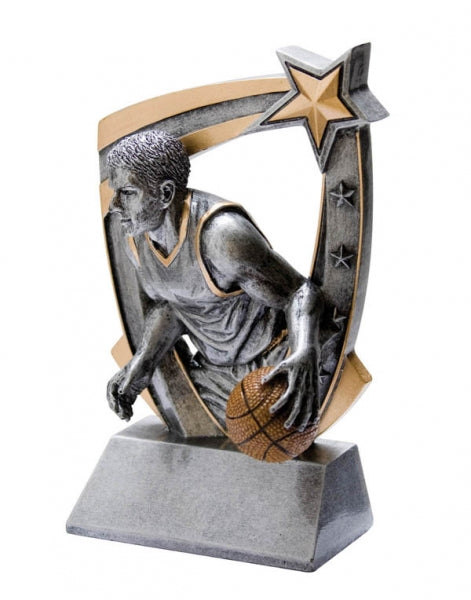 3D Basketball Silver with Gold Trim Trophy